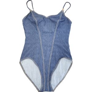 Vintage 90s Y2k Sunflair Faux Denim Body Suit Bathing Suit